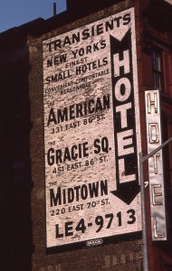 American Motrel sign on side of building, 331 East E. 86th St., NYC August 1985           